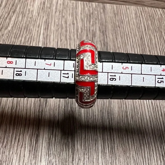 Hidalgo Sterling Silver Red Enamel Diamonique Eternity Band Ring, Size 6 - Picture 7 of 7